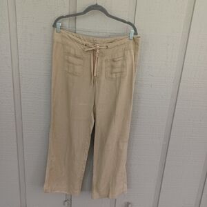 Cabi Linen Pants Size M Women Lagenlook Coastal Drawstring Wide Leg Pockets